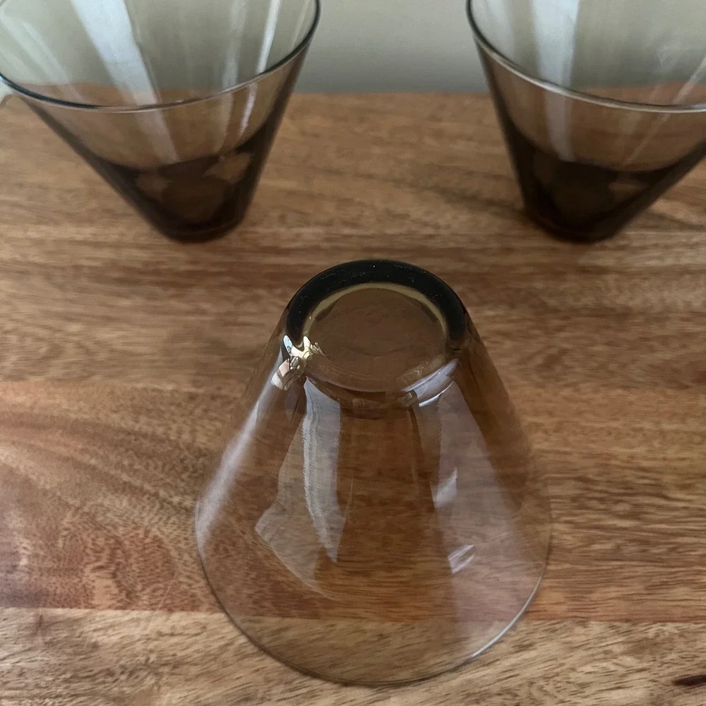 Vintage MCM Glasses Smoky Brown Martini Lowball Set of 4 Retro Hosting Lodge